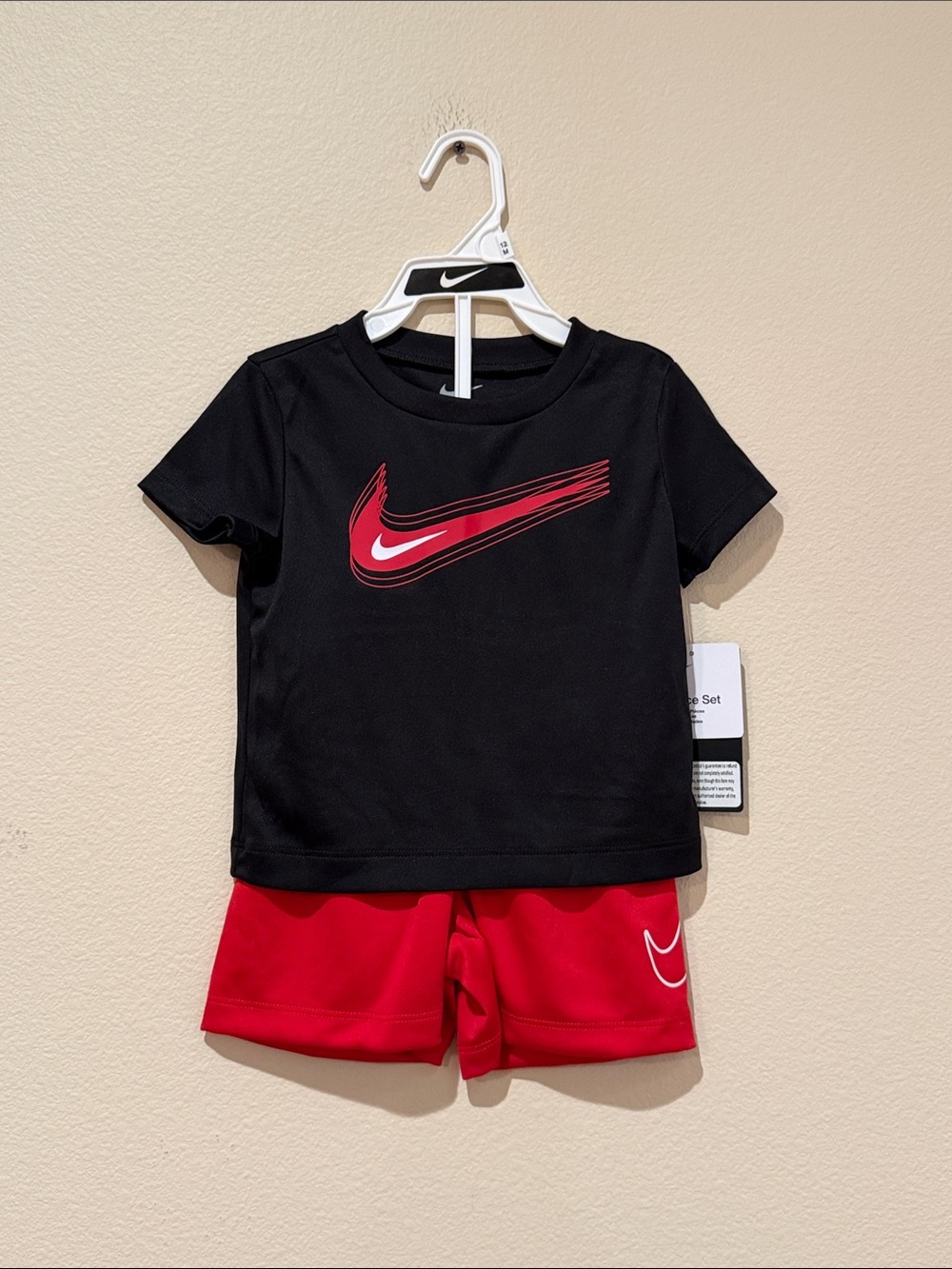 Nike Black Tee with Red Swoosh and Red Shorts Set